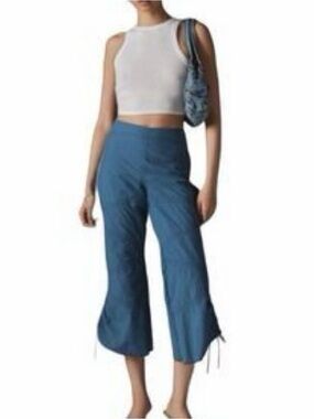 Silence + Noise Nylon Pants Size 12 Blue Hayley Cropped Kick-Flare Streetwear